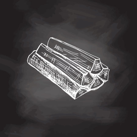 Hand drawn vector sketch of firewood. Doodle vintage illustration isolated on chalkboard background. Decorations for the menu of cafes and labels. engraved image.のイラスト素材