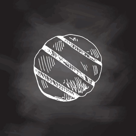 organic food. Hand drawn vector sketch of grilled potatoes. Doodle vintage illustration on chalkboard background. Decorations for the menu of cafes and labels. engraved image.のイラスト素材