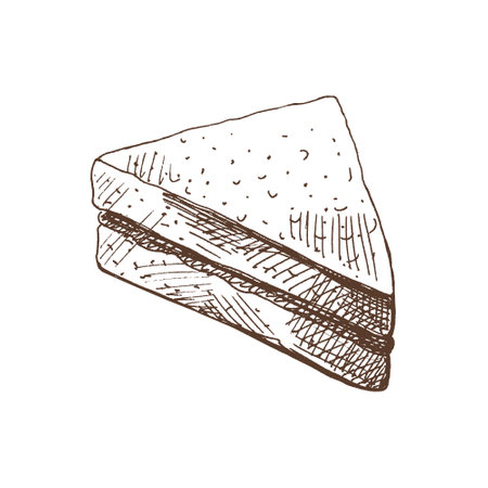 Hand drawn vector sketch of a piece of sandwich. Doodle vintage illustration. Decorations for the menu of cafes and labels. engraved image.のイラスト素材