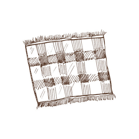 Hand drawn vector sketch of a textile napkin, tablecloth, plaid. Doodle vintage illustration. engraved image.のイラスト素材
