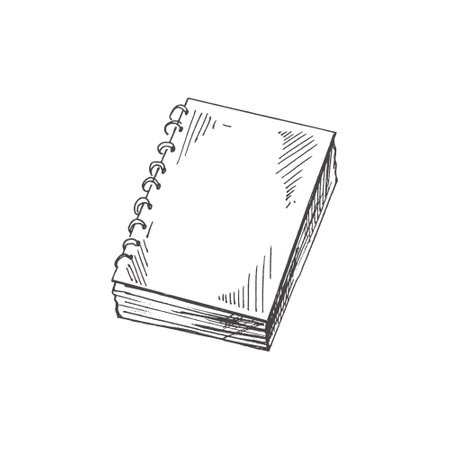 Vector hand-drawn school and office supplies Illustration. Detailed retro style notepad sketch. vintage sketch element. back to school. school essential illustration.のイラスト素材