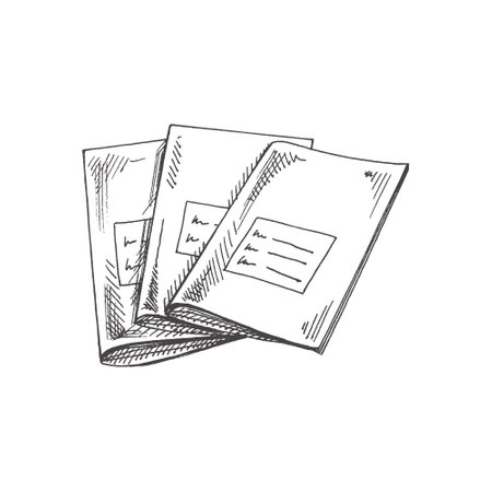 Vector hand-drawn school and office supplies Illustration. Detailed retro style notebook sketch. vintage sketch element. back to school. school essential illustration.のイラスト素材