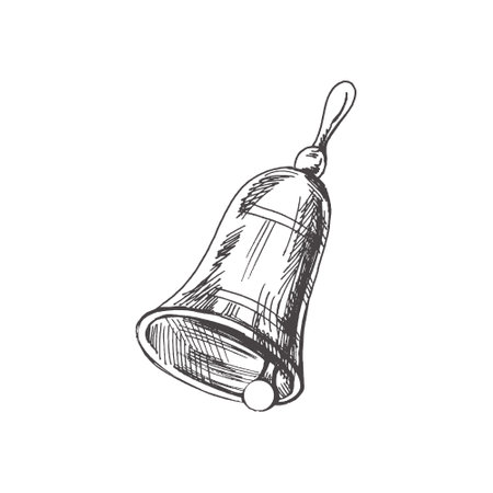 Vector hand-drawn school supplies Illustration. Detailed retro style school bell sketch. vintage sketch element. back to school. school essential illustration.のイラスト素材