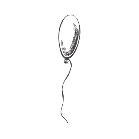Hand drawn sketch of balloon isolated on white background. Template for postcard, banner, poster, web design. back to school.のイラスト素材