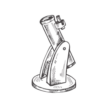 Vector hand-drawn school Illustration. Detailed retro style telescope sketch. vintage sketch element. back to school. The science.のイラスト素材