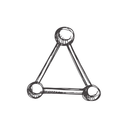 Vector hand-drawn school Illustration. Detailed retro style crystallized molecule sketch. vintage sketch element. back to school. The science.のイラスト素材