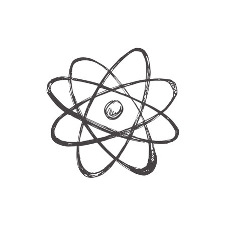 Vector hand-drawn school Illustration. Detailed retro style atomic structure sketch. vintage sketch element. back to school.のイラスト素材