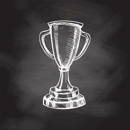 Vector hand-drawn sport Illustration. Detailed retro style sports cup sketch on chalkboard background. vintage sketch element. back to school.のイラスト素材