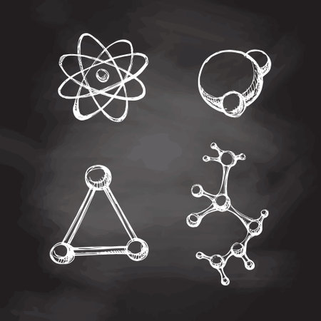 Back to School, hand drawn school and scientific sketch set. Doodle science collection on chalkboard background. education concept. vintage sketch element. vector illustration. back to school.のイラスト素材