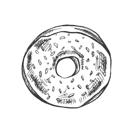 A hand-drawn sketch of a donut. vintage illustration. Pastry sweets, dessert. Element for the design of labels, packaging and postcards.のイラスト素材
