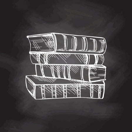 Vector hand-drawn school and office tools Illustration. A detailed sketch of books in retro style. Vintage sketch element. Back to School.のイラスト素材