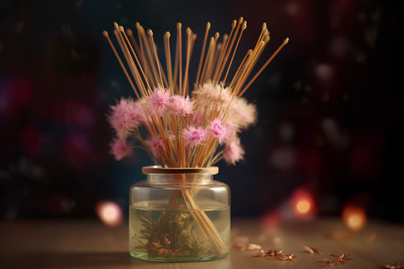 Home fragrance diffuser with wooden sticks in the style of a commercial photo. AI generated.の素材