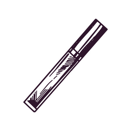 Hand-drawn lip gloss, liquid lipstick or liquid eye shadow, beauty cosmetic element, self care. Illustration for beauty salon, cosmetic store, makeup design. Doodle sketch style.のイラスト素材