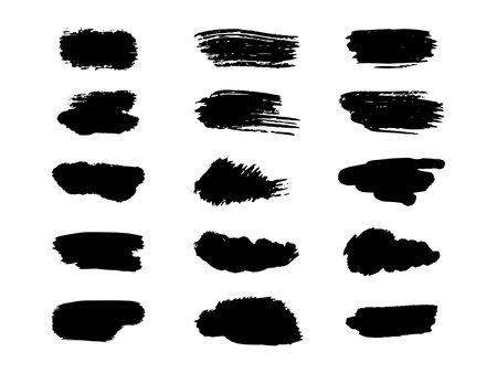 Grunge black brush strokes, paint roller elements. Set of hand drawn vector ink splash elements.のイラスト素材
