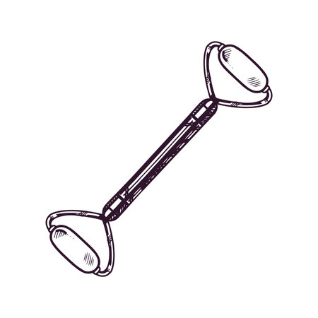 Hand-drawn jade gouache massage scraper for face and neck massage. Lifting for healthy and youthful skin. Trending skin care. Doodle sketch style.のイラスト素材