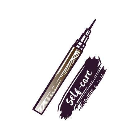Hand-drawn liquid eyeliner, beauty cosmetic element, self care. Illustration for beauty salon, cosmetic store, makeup design. Doodle sketch style.のイラスト素材