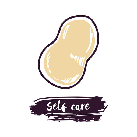 Hand-drawn sponge, beauty cosmetic element, self care. Illustration for beauty salon, cosmetic store, makeup design. Doodle sketch style.のイラスト素材