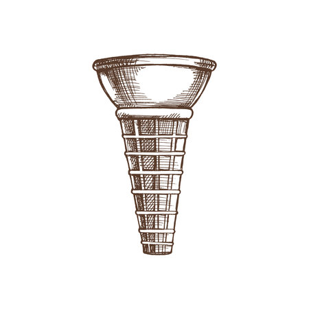 Hand-drawn sketch of waffle cup, cone for ice cream. Element for labels, packaging and postcards. Sweet food.のイラスト素材