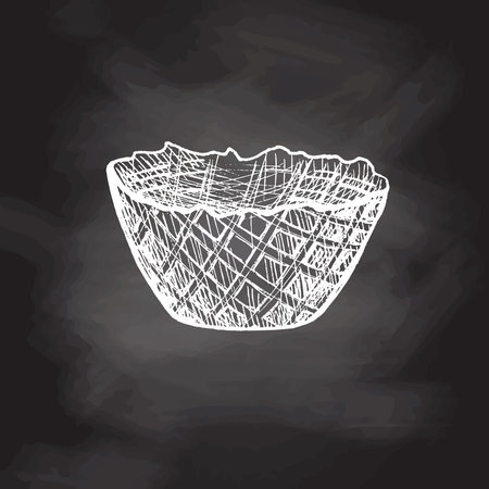 Hand-drawn sketch of waffle cup, basket for ice cream on chalkboard background. Element for labels, packaging and postcards. Sweet food.のイラスト素材