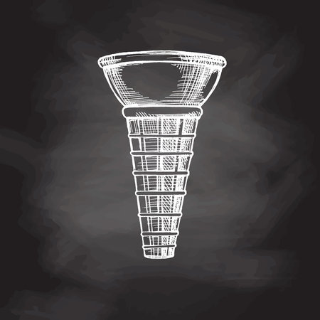 Hand-drawn sketch of waffle cup, cone for ice cream on chalkboard background. Element for labels, packaging and postcards. Sweet food.のイラスト素材