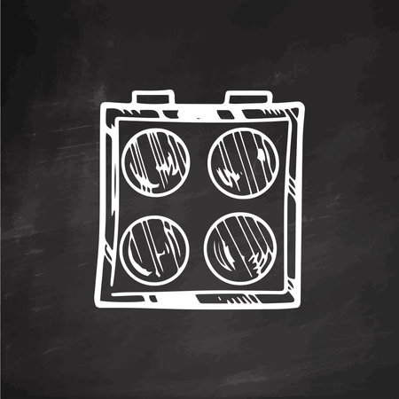 Hand-drawn eyeshadow palette, beauty cosmetic element, self care. Illustration for beauty salon, cosmetic store, makeup design on chalkboard background. Doodle sketch style.のイラスト素材