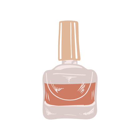 Hand-drawn nail polish, beauty cosmetic element, self care. Illustration for beauty salon, cosmetic store, makeup design. Colored flat style.のイラスト素材