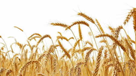 Wheat field isolated on white background. AI generated illustration.の素材