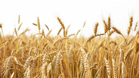 Wheat field isolated on white background. AI generated illustration.の素材