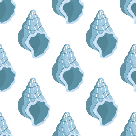 Sea shells vector seamless pattern, mollusks. Flat illustration of seashell.のイラスト素材