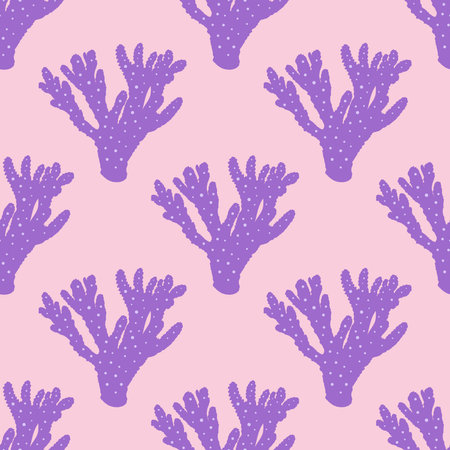 Hand-drawn flat coral seamless pattern. Underwater tropical reef element. Vector design isolated on white background.のイラスト素材