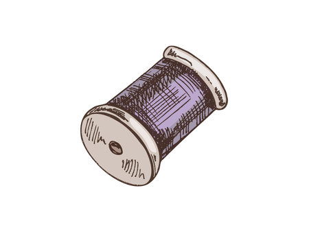 Hand-drawn colored sketch of skein of thread. Handmade, sewing equipment concept in vintage doodle style. Engraving style.のイラスト素材
