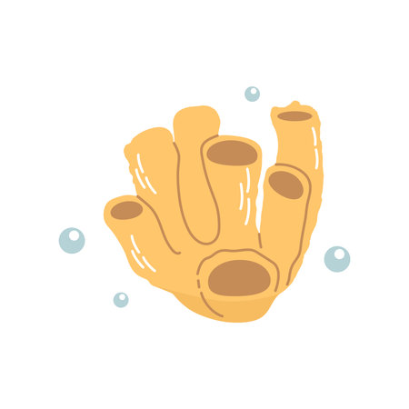 Cute hand-drawn colored coral in flat style, ocean aquatic underwater kawaii vector. Vector cartoon illustration on white background.のイラスト素材