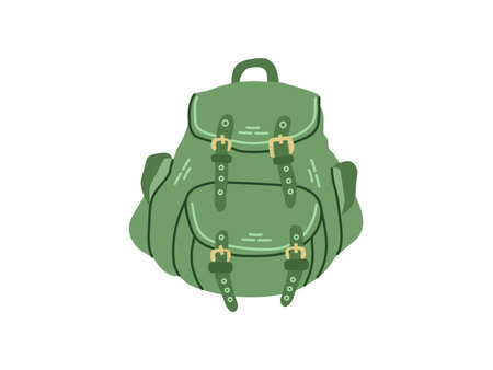 Cute hand drawn camping backpack. Flat vector illustration isolated on white background. Doodle drawing.のイラスト素材