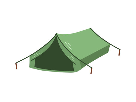 Cute hand drawn tourist tent. Flat vector illustration isolated on white background. Doodle drawing.のイラスト素材