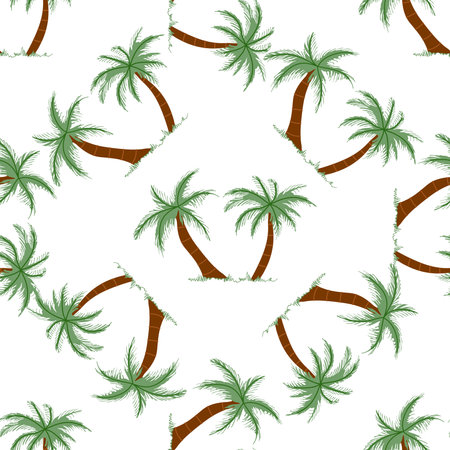 Cute hand drawn palm tree seamless pattern. Flat vector illustration isolated on white background. Doodle drawing.のイラスト素材