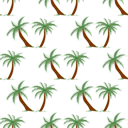 Cute hand drawn palm tree seamless pattern. Flat vector illustration isolated on white background. Doodle drawing.のイラスト素材