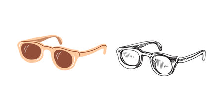 Cute hand drawn sunglasses. Flat and outline black vector illustration isolated on white background. Doodle drawing.のイラスト素材