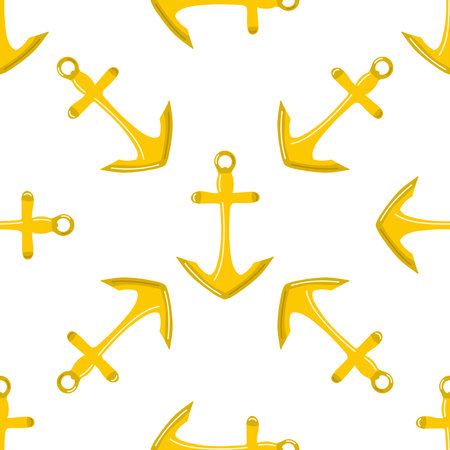 Cute ship's anchor seamless pattern. Flat vector illustration isolated on white background. Doodle drawing.のイラスト素材