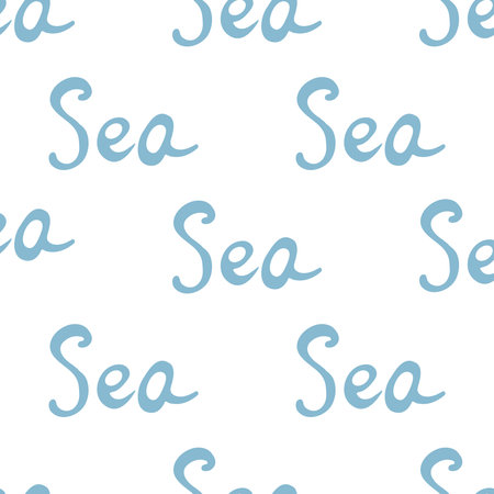 Simple sketch. Doodle cute Sea lettering seamless pattern. Vector illustration.のイラスト素材