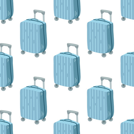 Cute hand drawn suitcase seamless pattern. Flat vector illustration isolated on white background. Doodle drawing.のイラスト素材