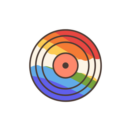 Vinyl record icon with LGBT Pride Rainbow flag pattern. Illustration in cartoon style. 70s retro clipart vector design.のイラスト素材
