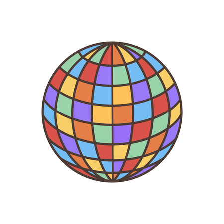 Disco ball icon in LGBT Pride Rainbow flag colors. Illustration in cartoon style. 70s retro clipart vector design.のイラスト素材