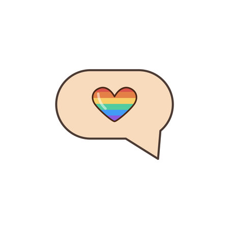 LGBT rainbow heart in speech balloon. Vector illustration in 70s retro clipart styleのイラスト素材