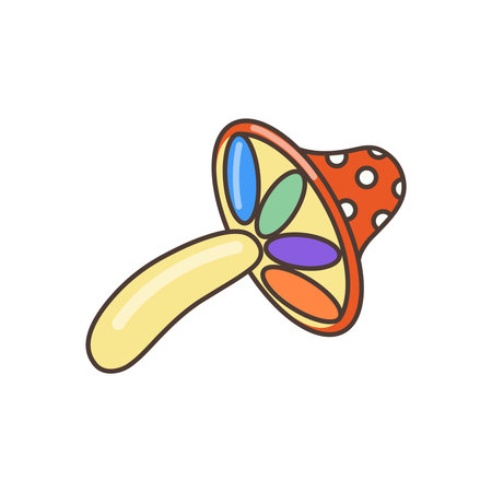 Multi-colored fly agaric icon in LGBT colors. Illustration in cartoon style. 70s retro clipart vector design.のイラスト素材