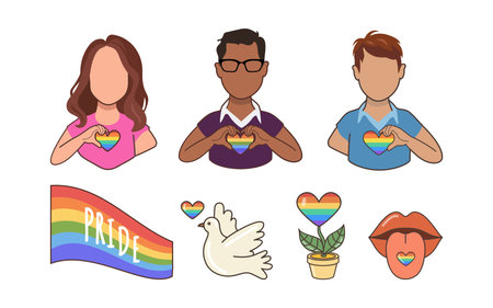 LGBTQ vector set. Symbols of the LGBT pride community. LGBT elements on white background.のイラスト素材