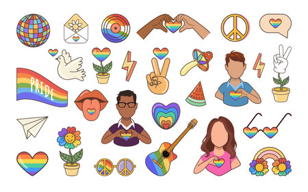 LGBTQ vector set. Symbols of the LGBT pride community. LGBT elements on white background.のイラスト素材