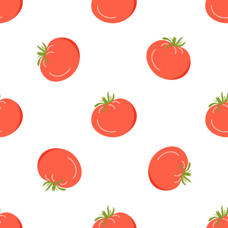 Tomato seamless pattern in flat style. Isolated object. Tomato logo. Organic food. Vector illustration. Vegetable from the farm.のイラスト素材