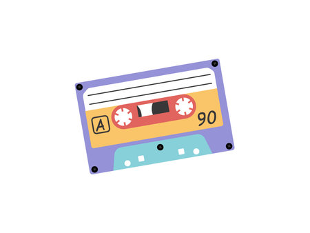 Classic y2k, 90s and 2000s aesthetic. Flat style audio cassette, vintage element. Hand-drawn vector illustration. Patch, sticker, badge, emblem.のイラスト素材