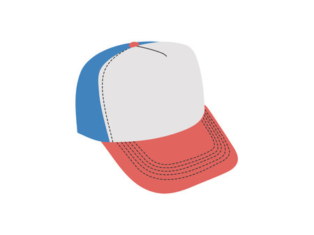 Classic y2k, 90s and 2000s aesthetic. Flat style cap, baseball cap, vintage element. Hand-drawn vector illustration. Patch, sticker, badge, emblem.のイラスト素材