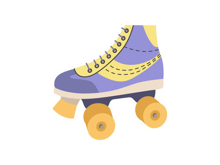 Classic y2k, 90s and 2000s aesthetic. Flat style retro quad roller skates, vintage element. Hand-drawn vector illustration. Patch, sticker, badge, emblem.のイラスト素材